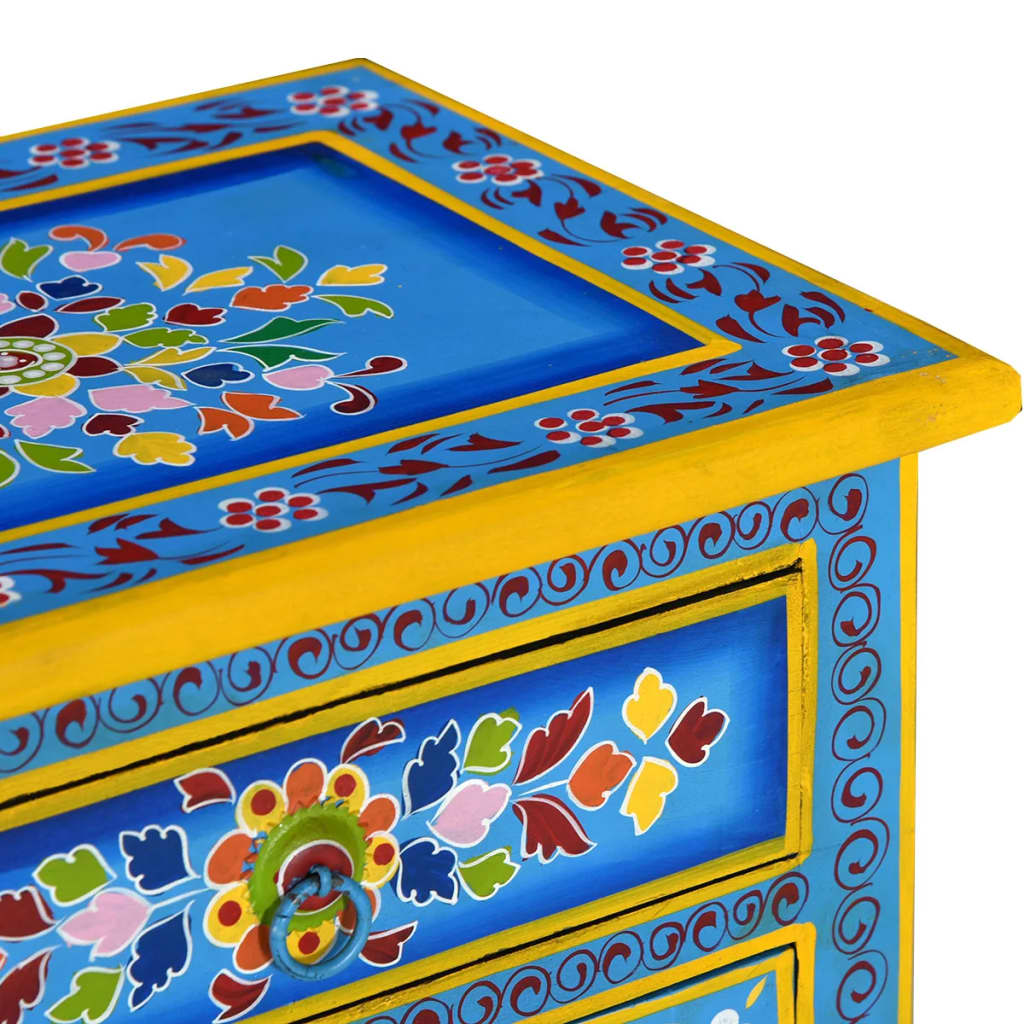 Bedside Cabinet Solid Mango Wood Turquoise Hand Painted