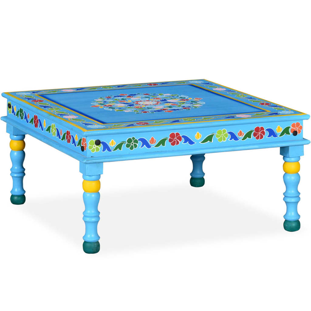 Coffee Table Solid Mango Wood Turquoise Hand Painted