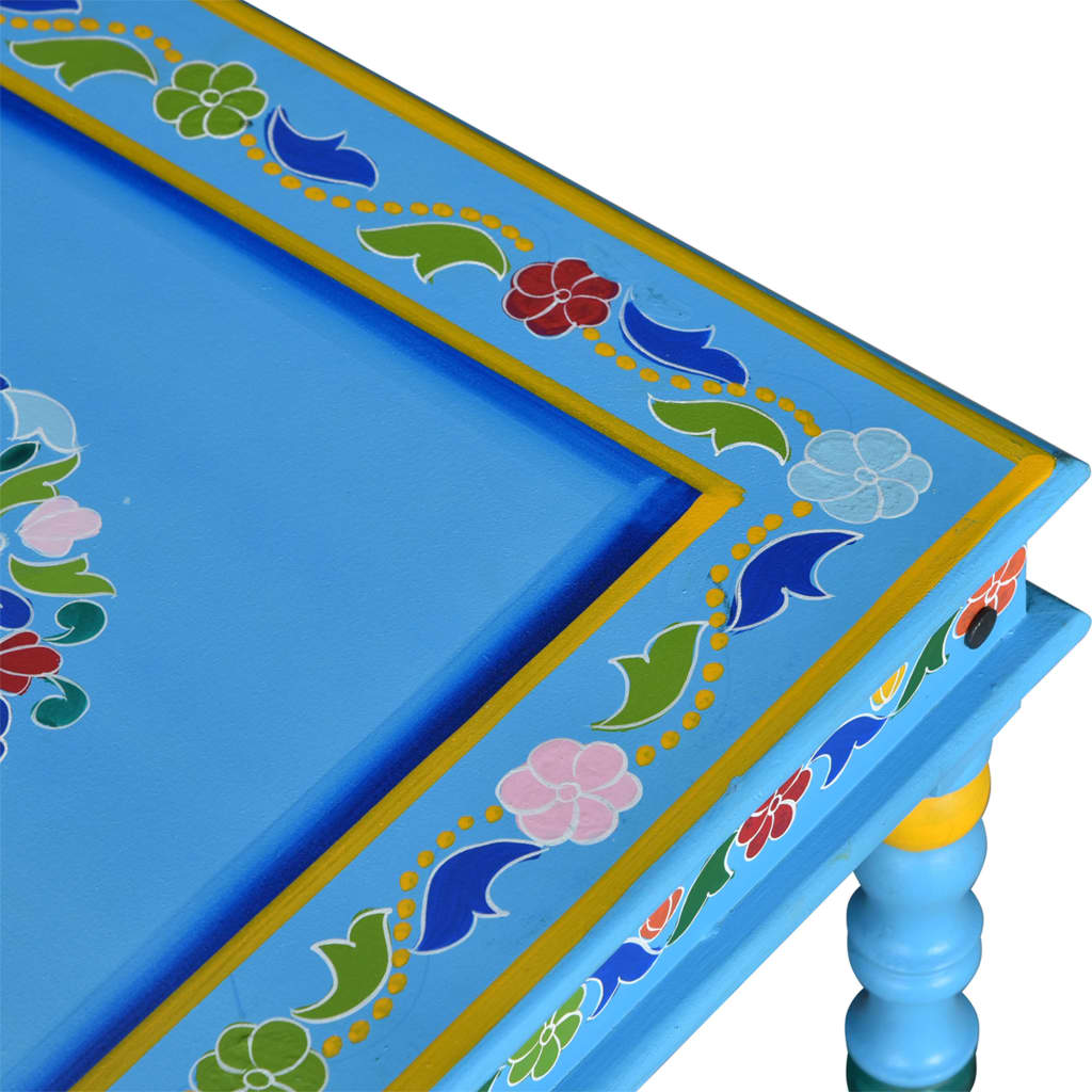 Coffee Table Solid Mango Wood Turquoise Hand Painted