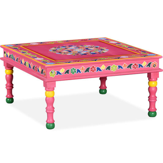 Coffee Table Solid Mango Wood Pink Hand Painted