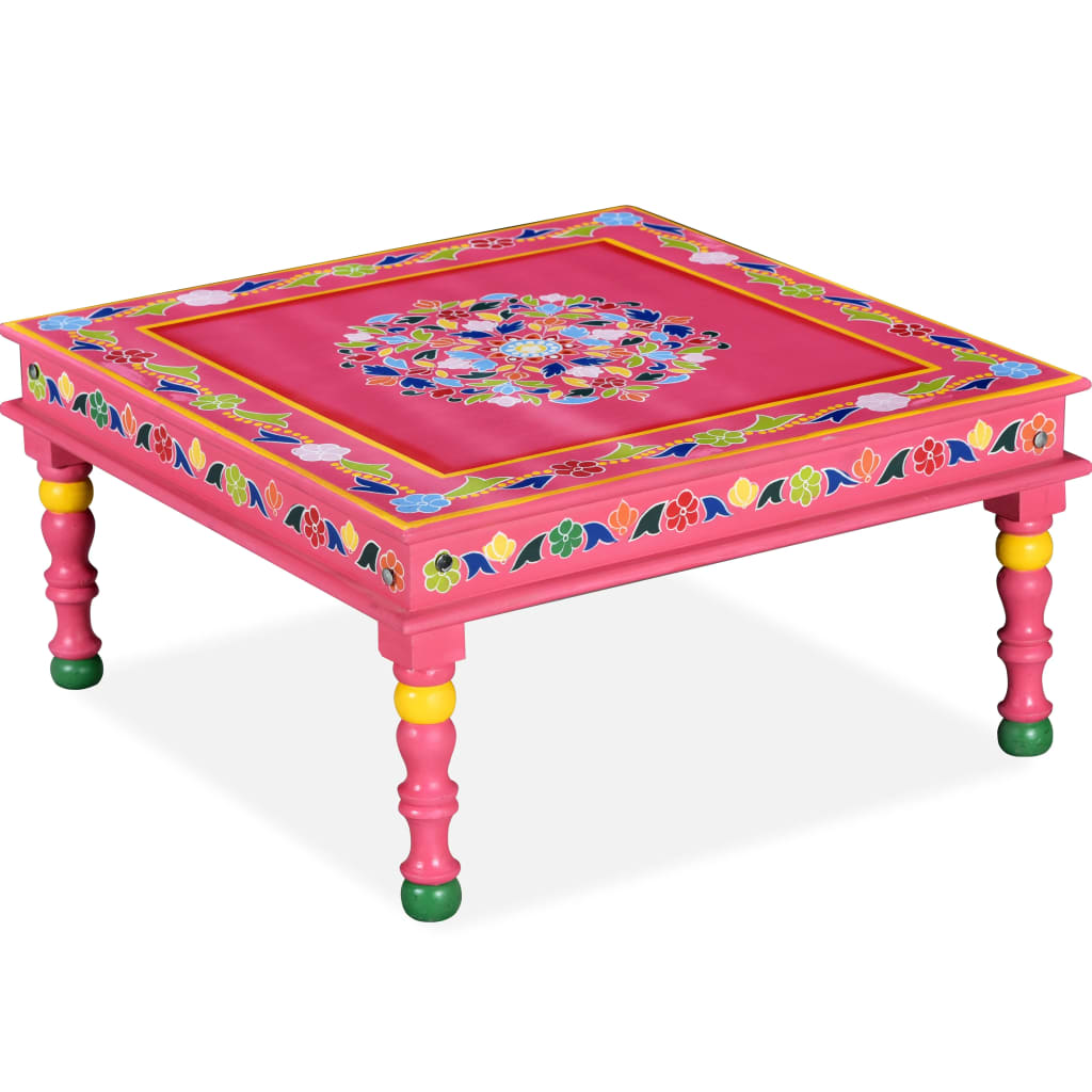 Coffee Table Solid Mango Wood Pink Hand Painted