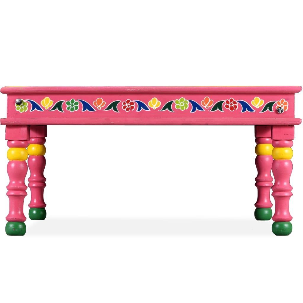 Coffee Table Solid Mango Wood Pink Hand Painted