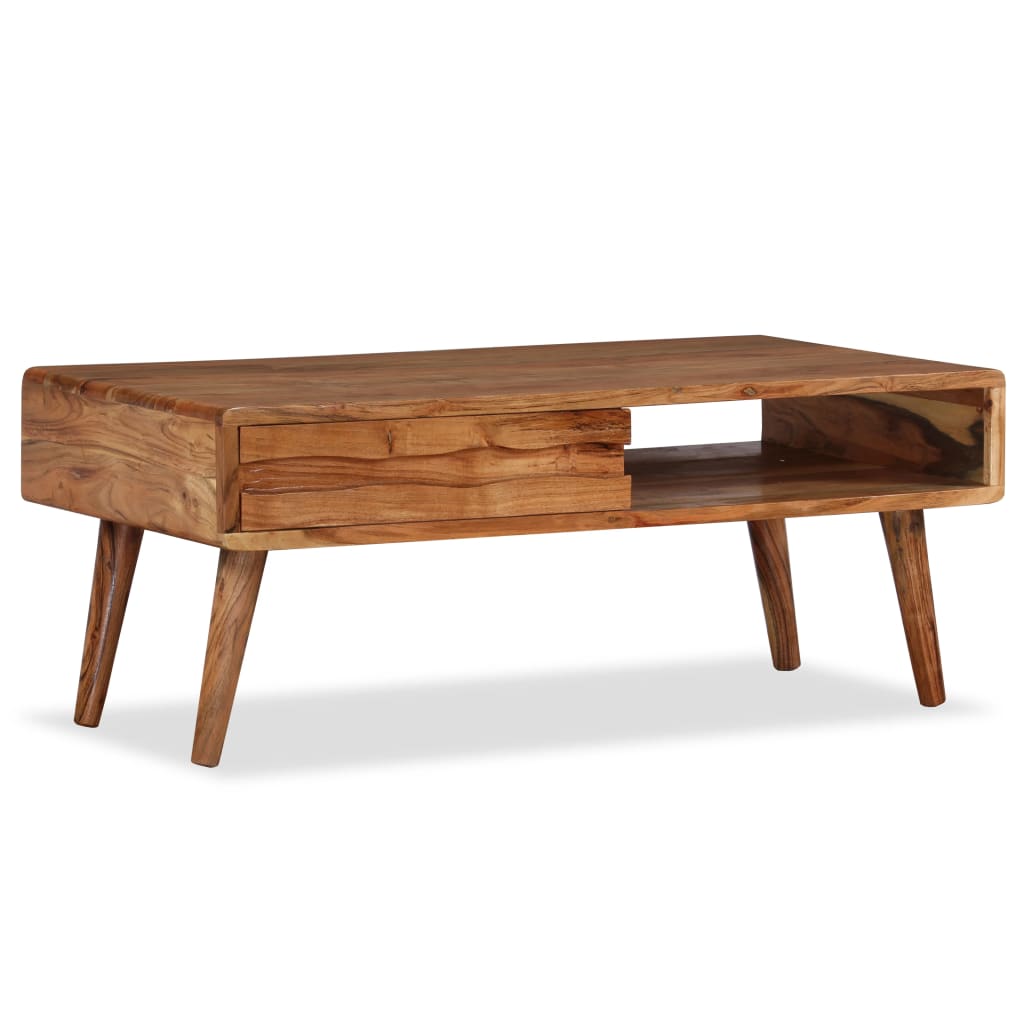 Coffee Table Solid Wood With Carved Drawer 100X50X40 Cm