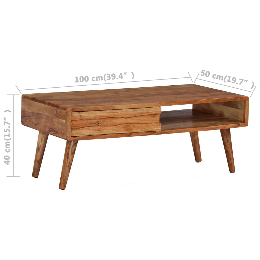 Coffee Table Solid Wood With Carved Drawer 100X50X40 Cm