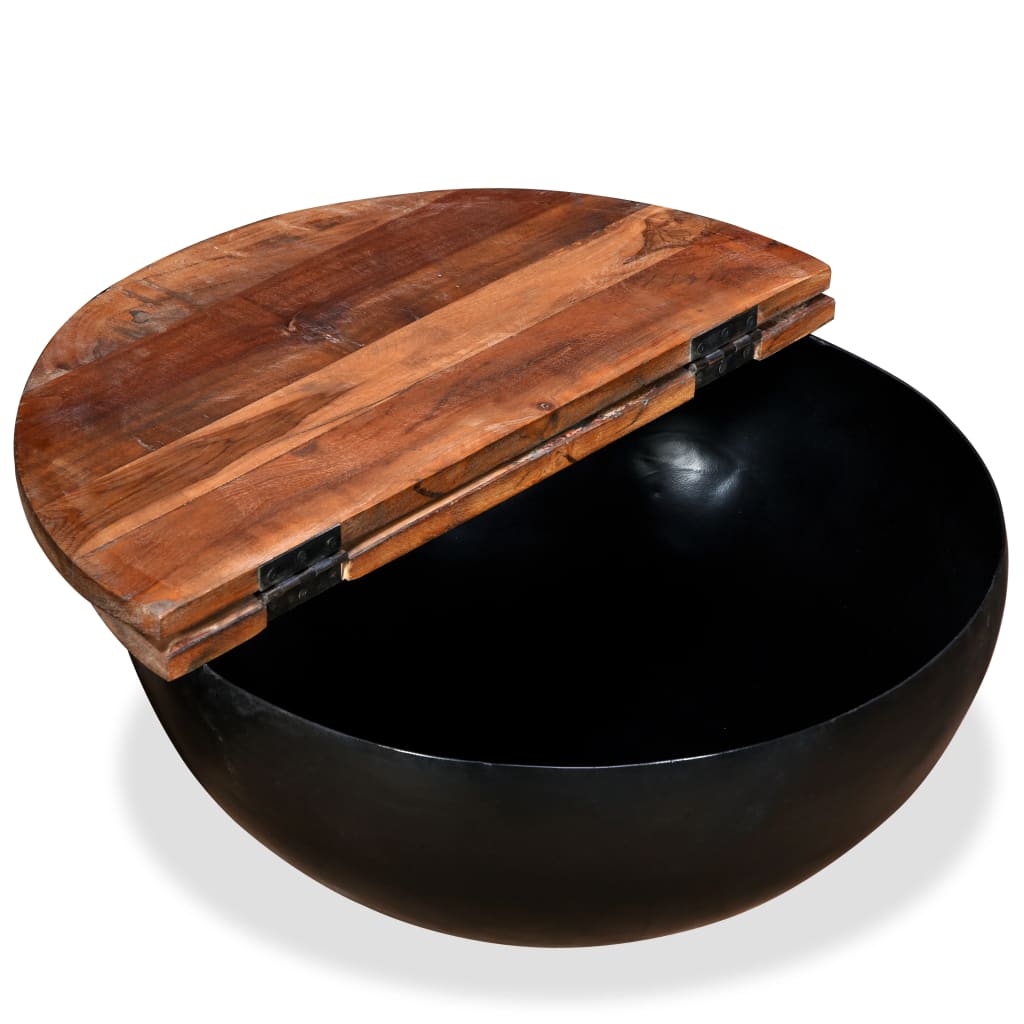 Coffee Table Solid Reclaimed Wood Black Bowl Shape