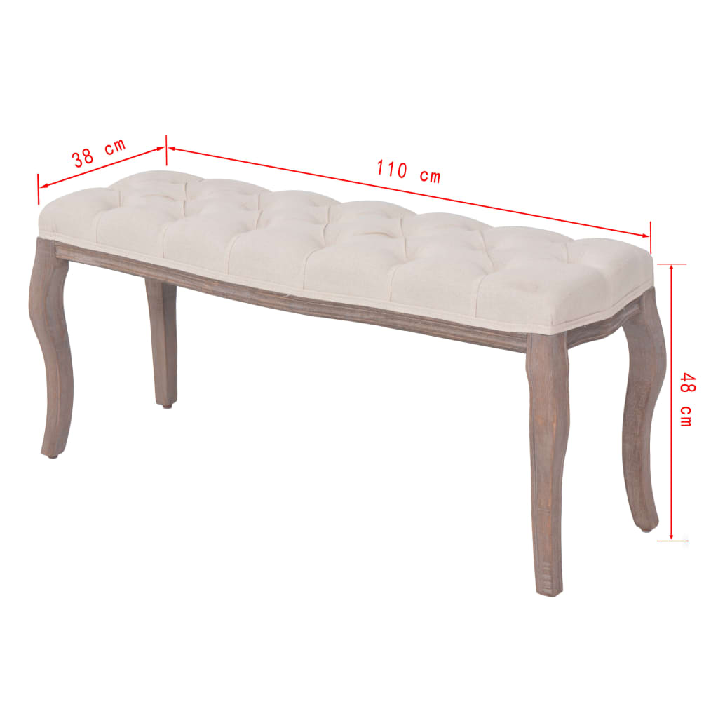 Bench Linen Solid Wood 110X38X48 Cm