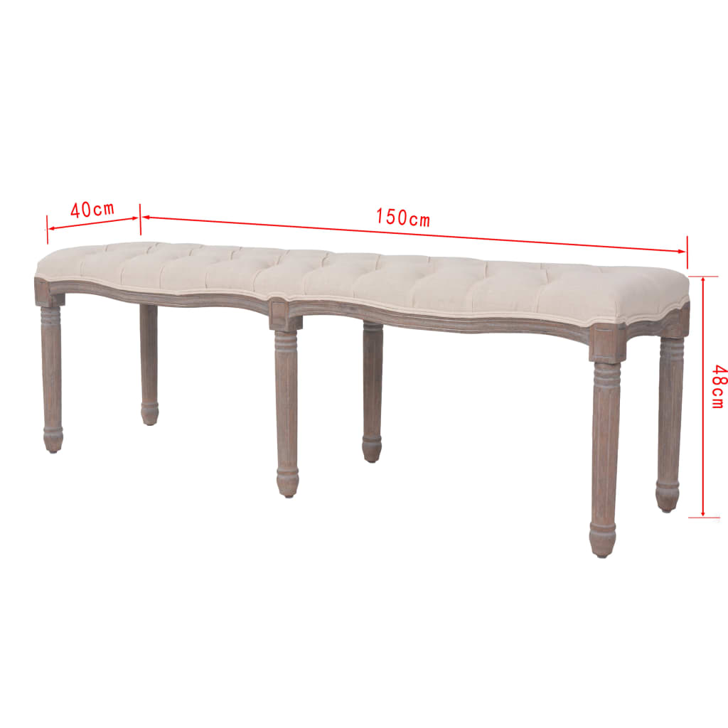 Bench Linen Solid Wood 150X40X48 Cm