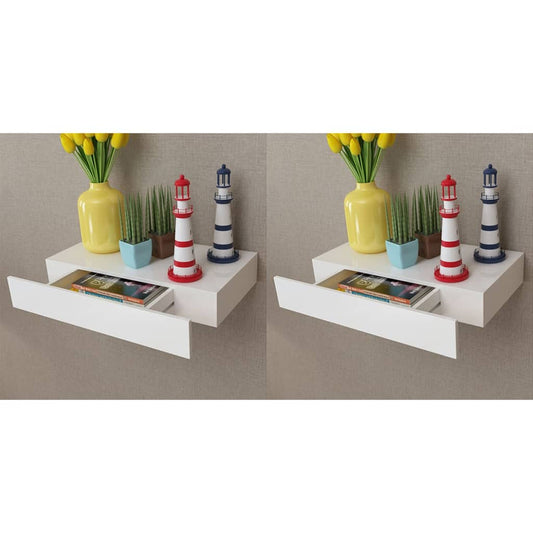 Floating Wall Shelves with Drawers 2 pcs White 48 cm