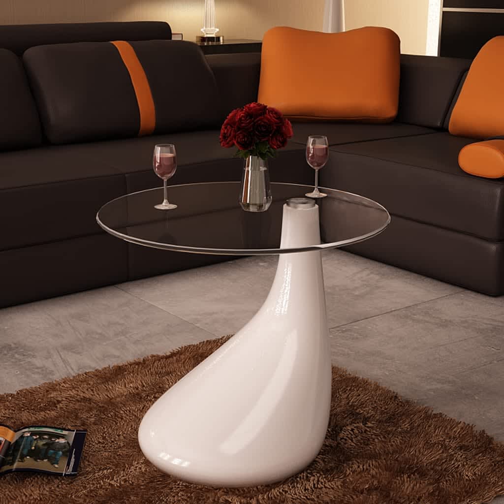 Coffee Table With Round Glass Top High Gloss