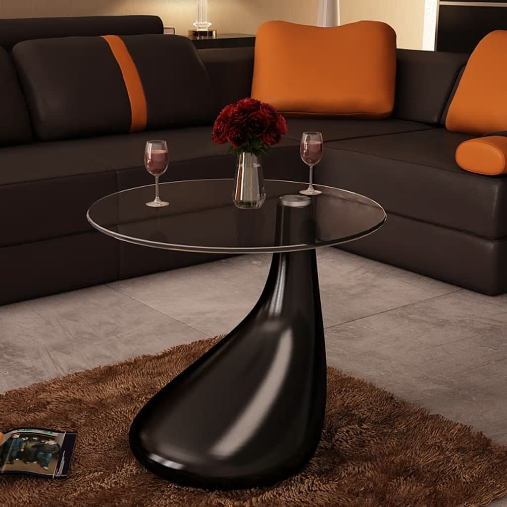 Coffee Table With Round Glass Top High Gloss