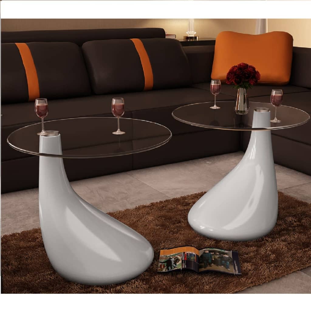 Coffee Table With Round Glass Top High Gloss