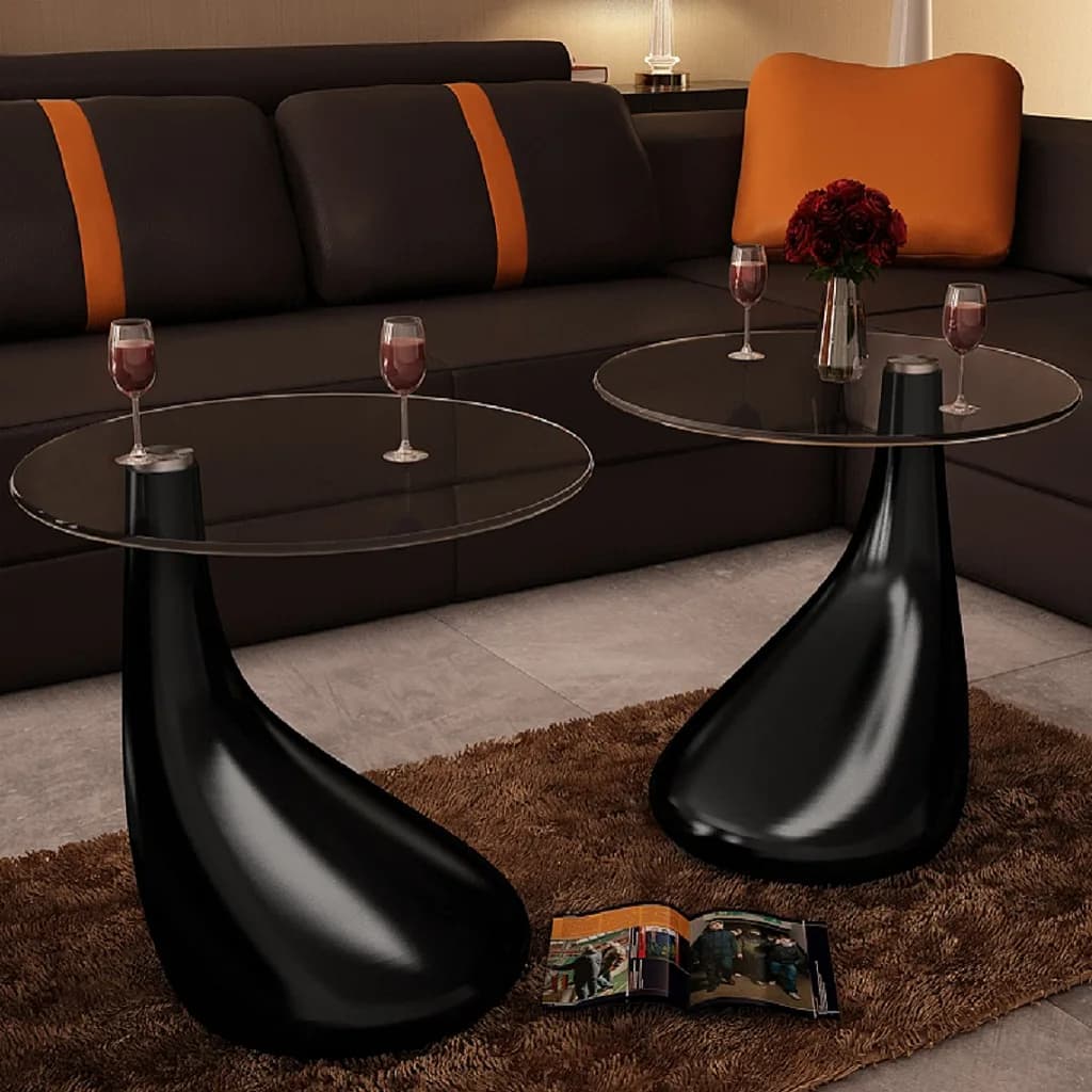 Coffee Table With Round Glass Top High Gloss