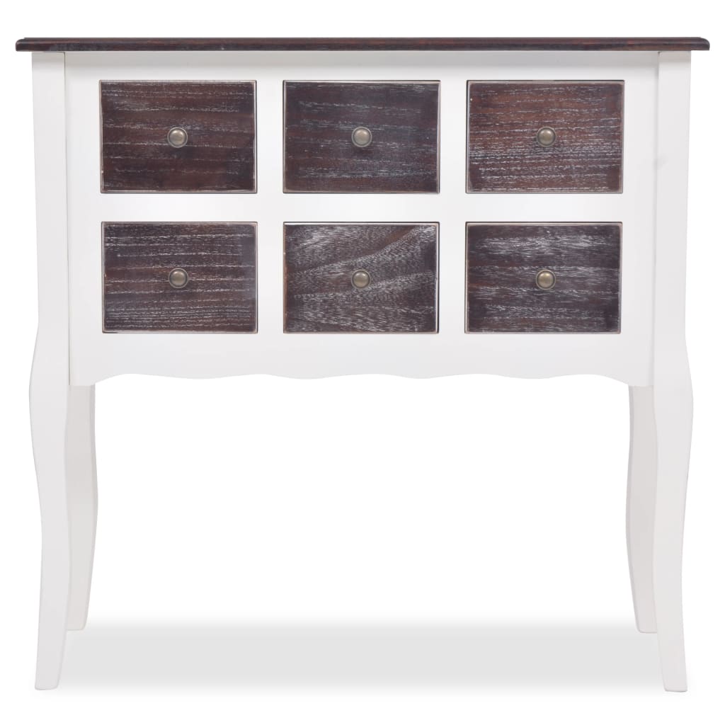 Console Cabinet 6 Drawers Brown And White Wood