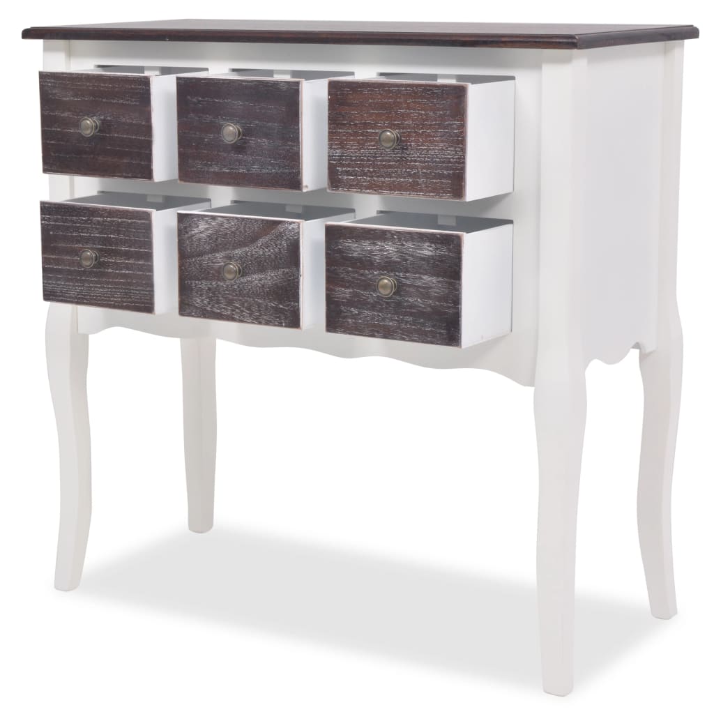 Console Cabinet 6 Drawers Brown And White Wood