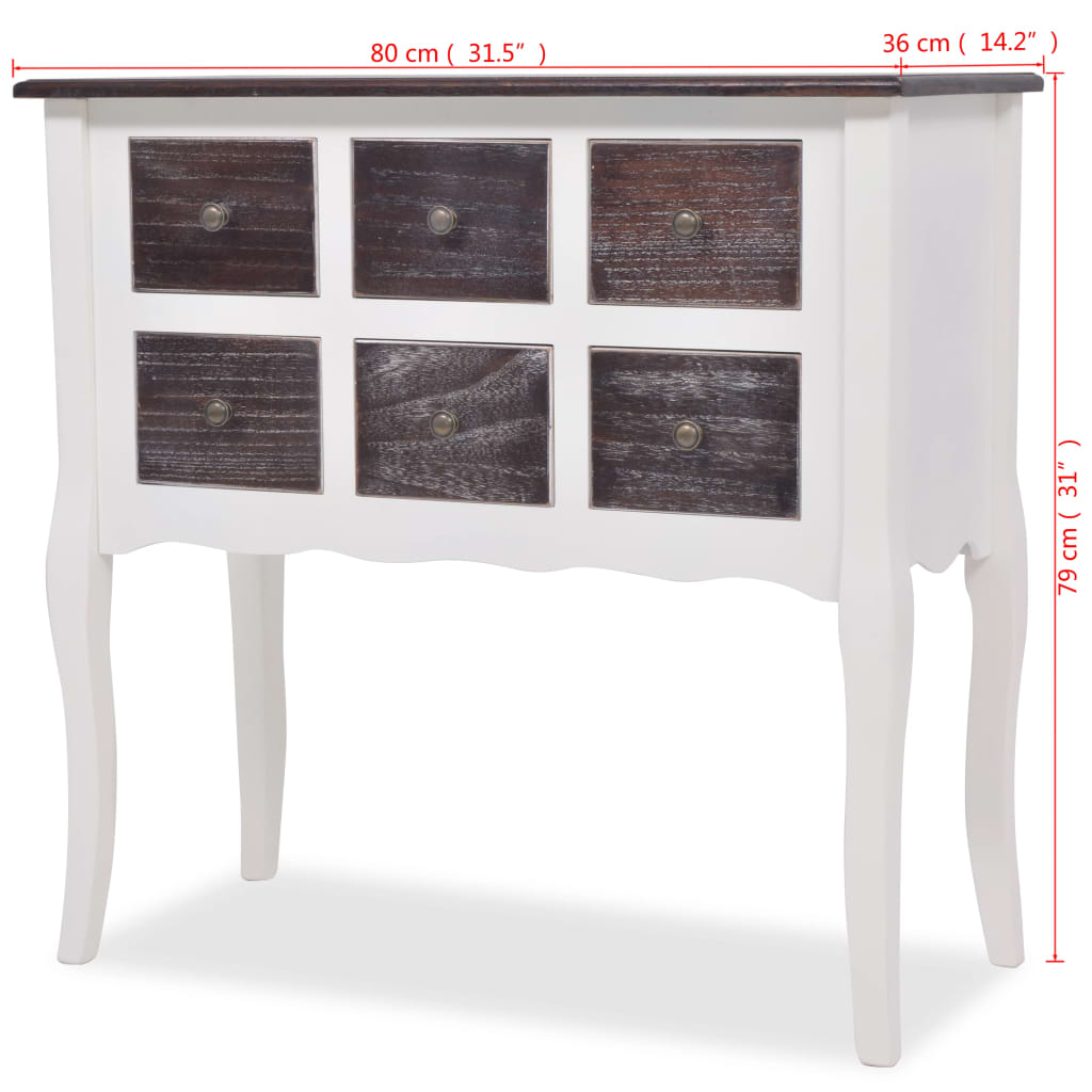 Console Cabinet 6 Drawers Brown And White Wood