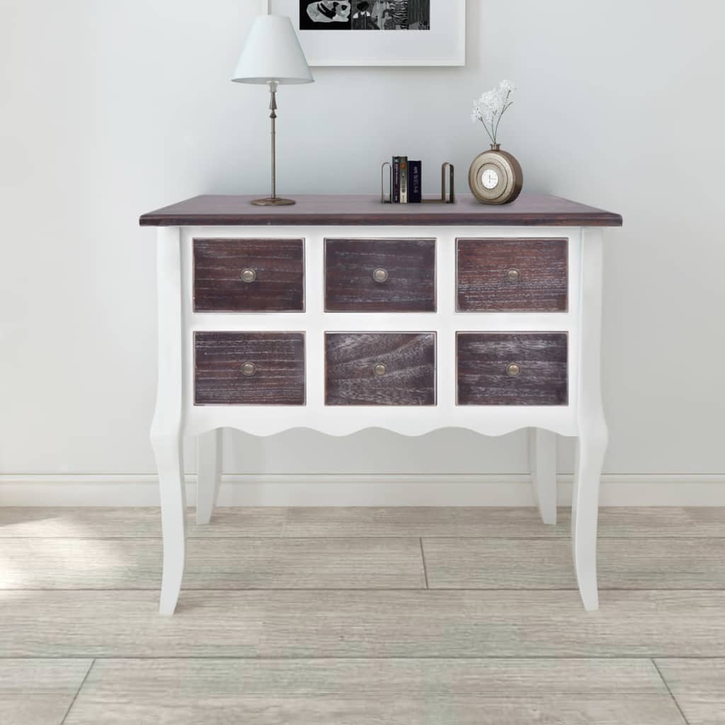 Console Cabinet 6 Drawers Brown And White Wood