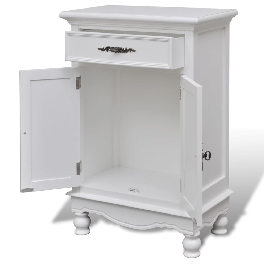 Wooden Cabinet With 2 Doors 1 Drawer White