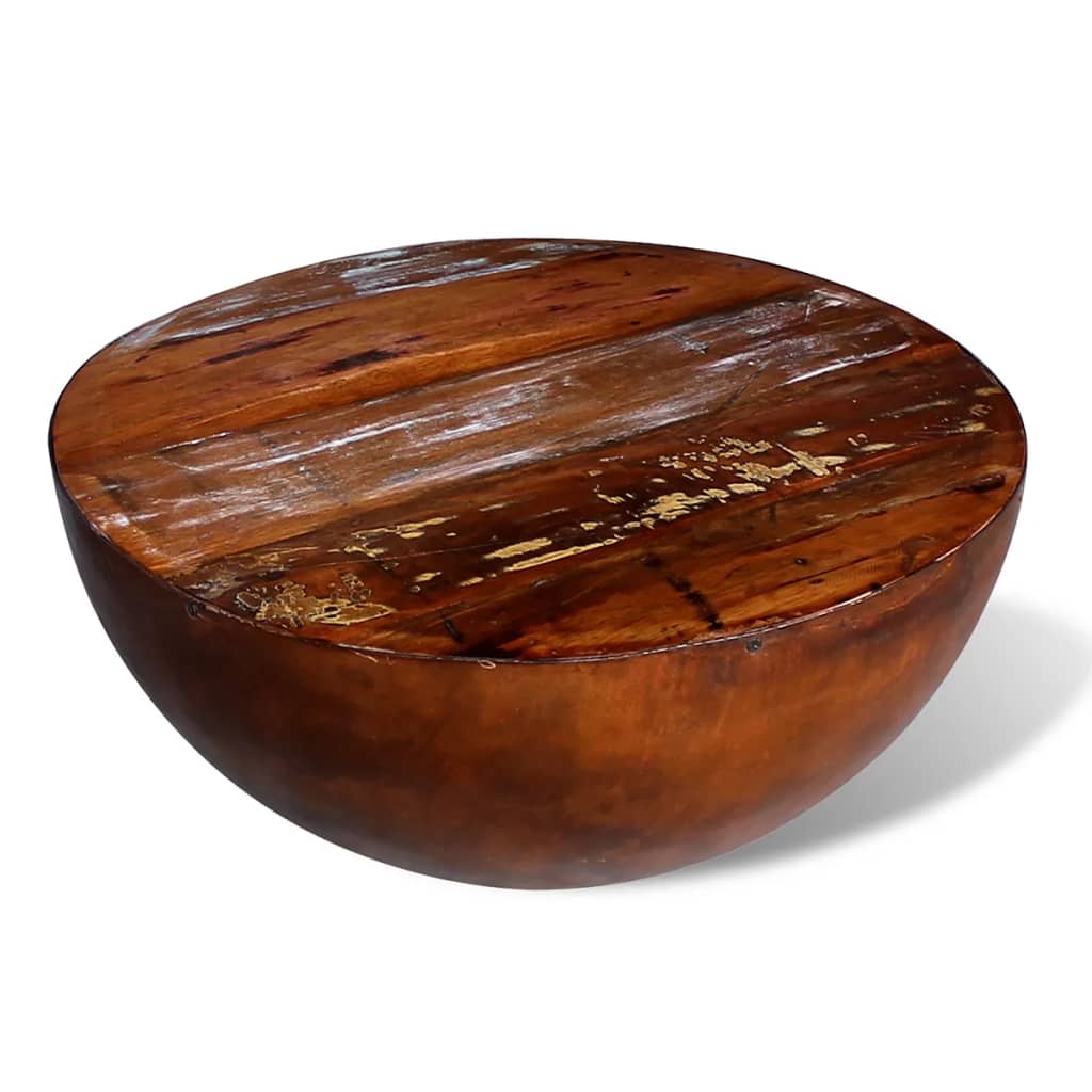 Coffee Table Bowl-shaped with Steel Base Solid Reclaimed Wood