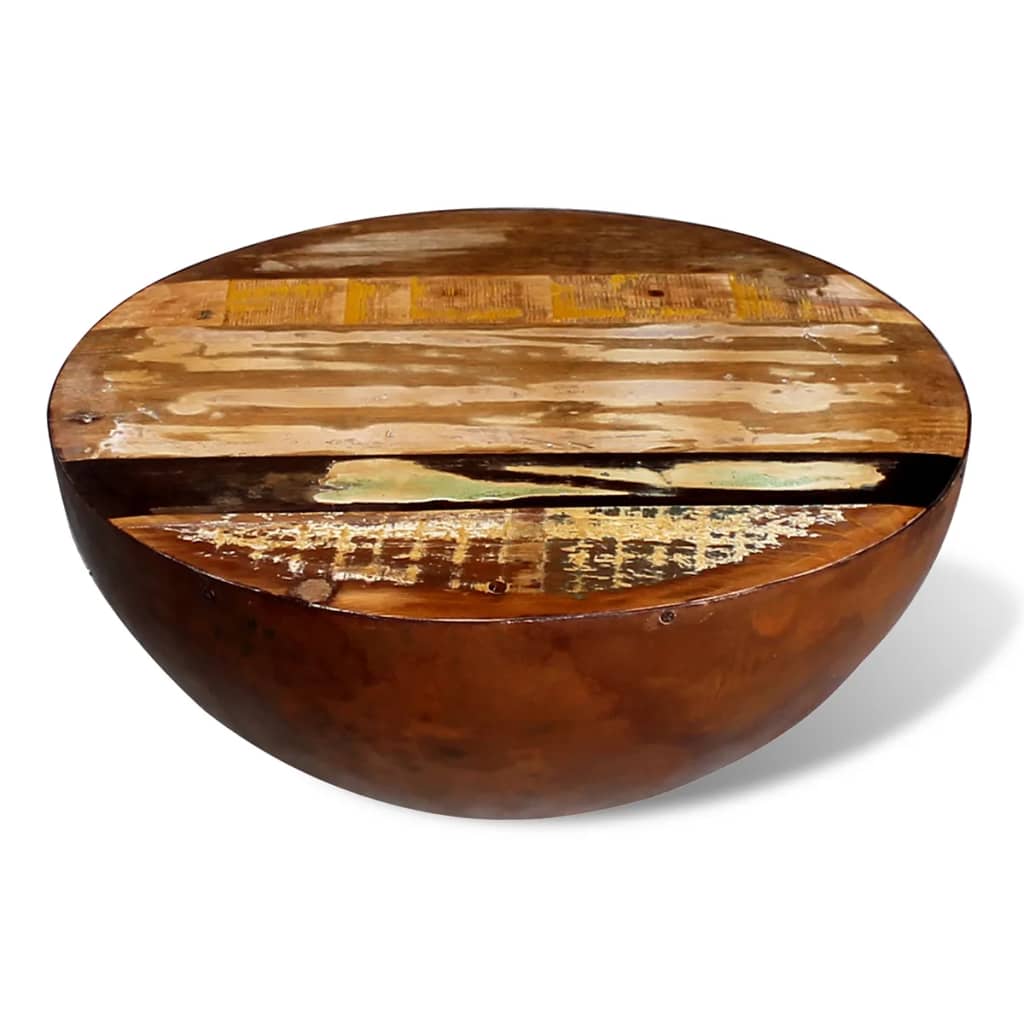 Coffee Table Bowl-shaped with Steel Base Solid Reclaimed Wood