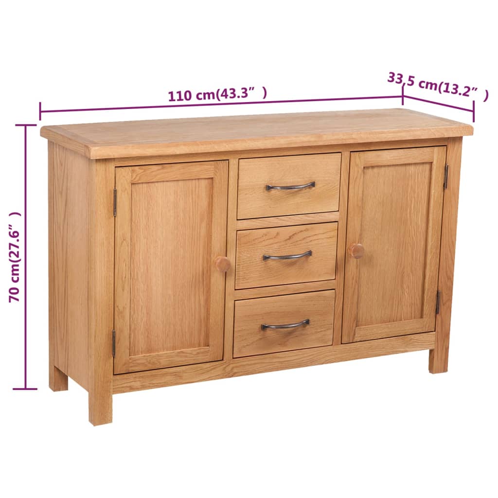 Sideboard With 3 Drawers 110X33.5X70 Cm Solid Oak Wood