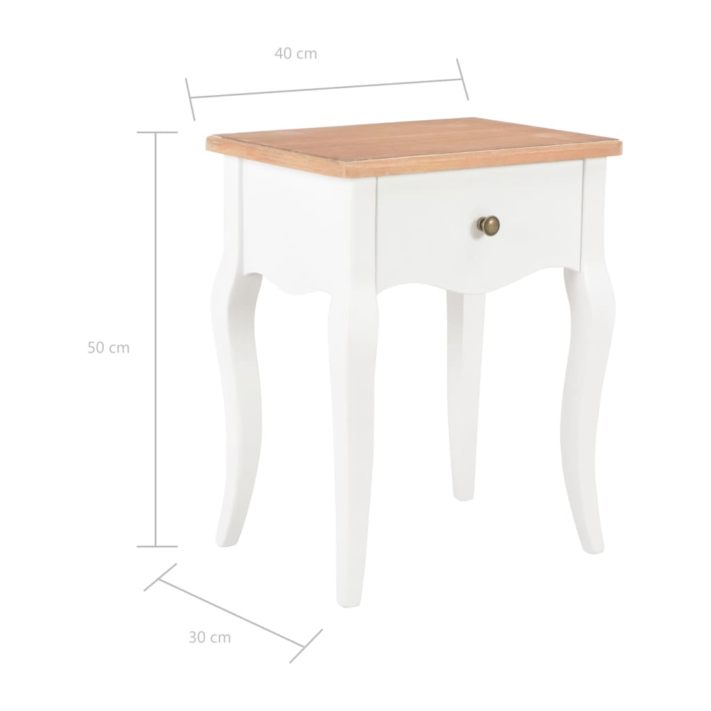 Nightstand White and Brown 40x30x50 cm Solid Pine Wood