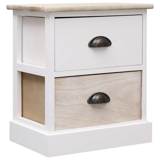 Nightstand White and Natural 38x28x45 cm Paulownia Wood