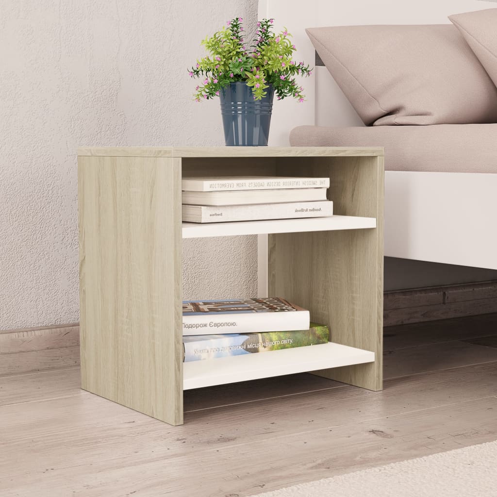 Bedside Cabinets 2 pcs White and Sonoma Oak 40x30x40 cm