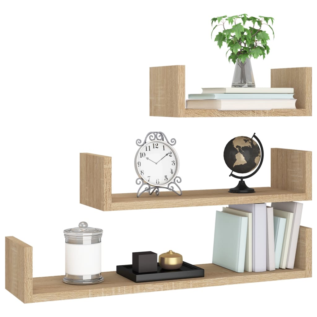 Wall Display Shelf 3 pcs Sonoma Oak Engineered Wood