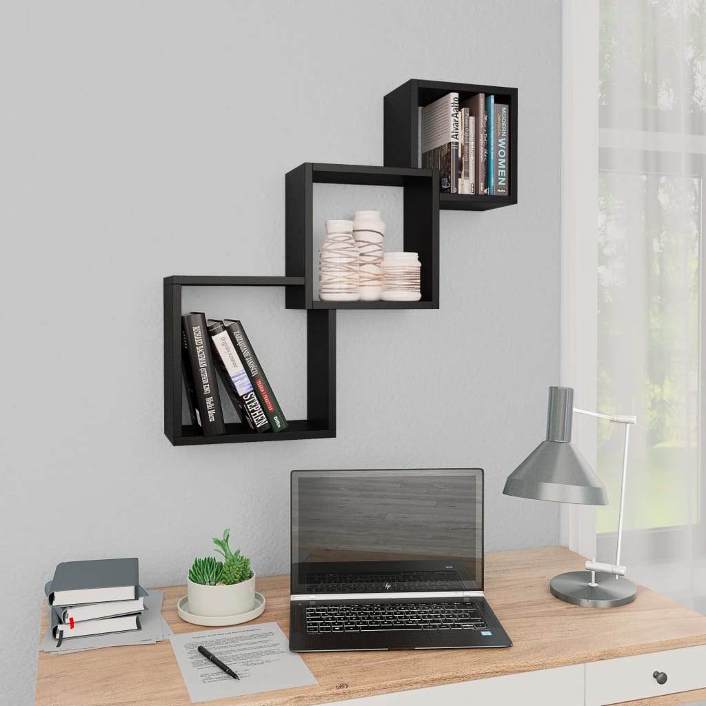 Cube Wall Shelves Black 68x15x68 cm Engineered Wood