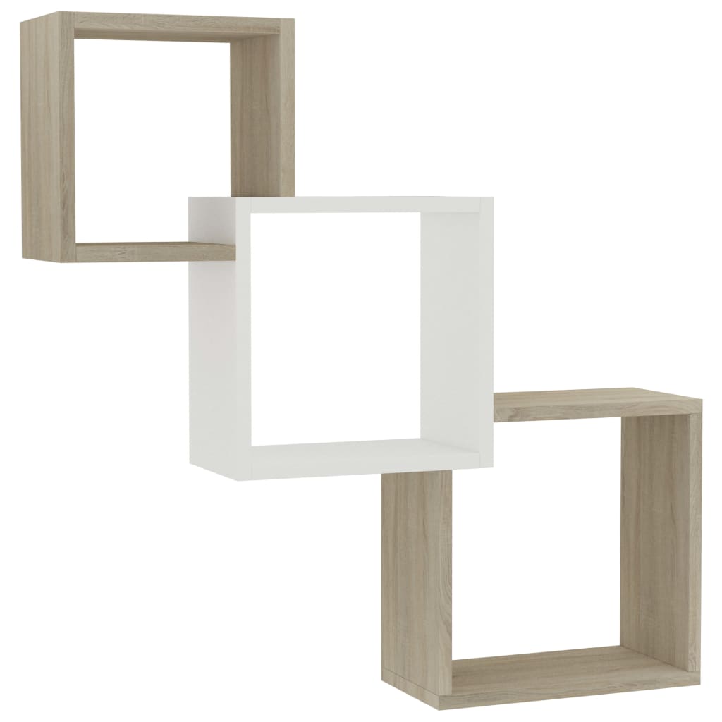 Cube Wall Shelves White and Sonoma Oak 68x15x68 cm Engineered Wood