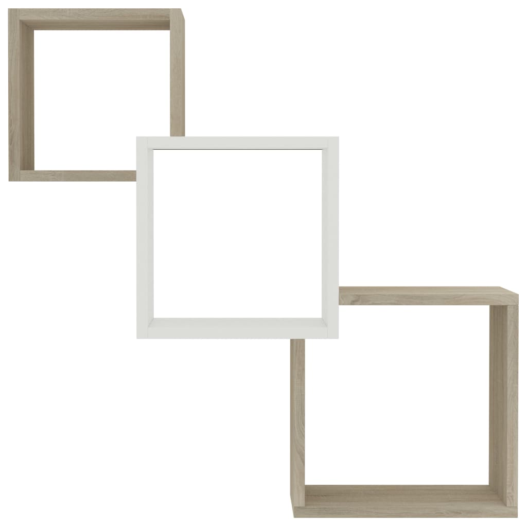 Cube Wall Shelves White and Sonoma Oak 68x15x68 cm Engineered Wood