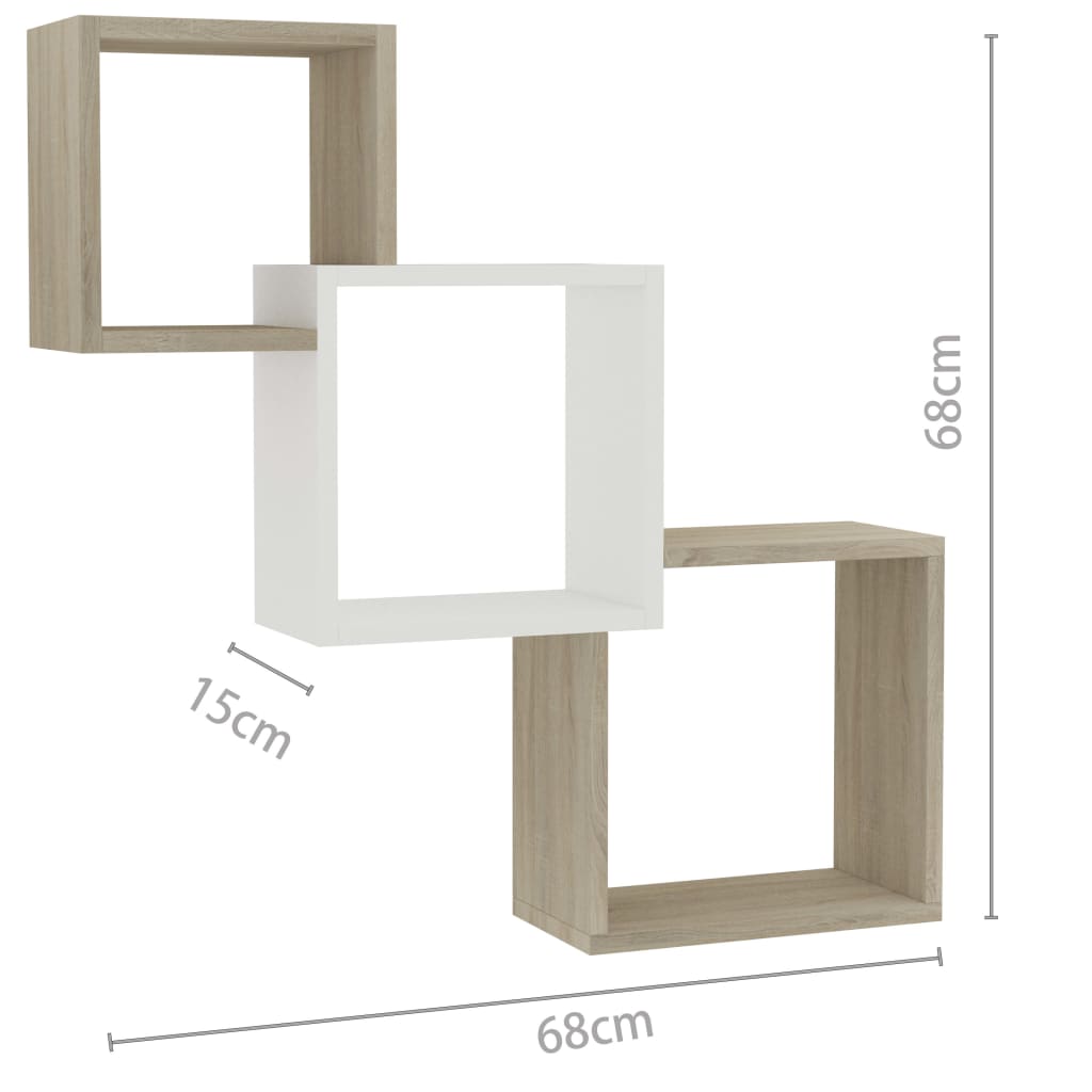 Cube Wall Shelves White and Sonoma Oak 68x15x68 cm Engineered Wood