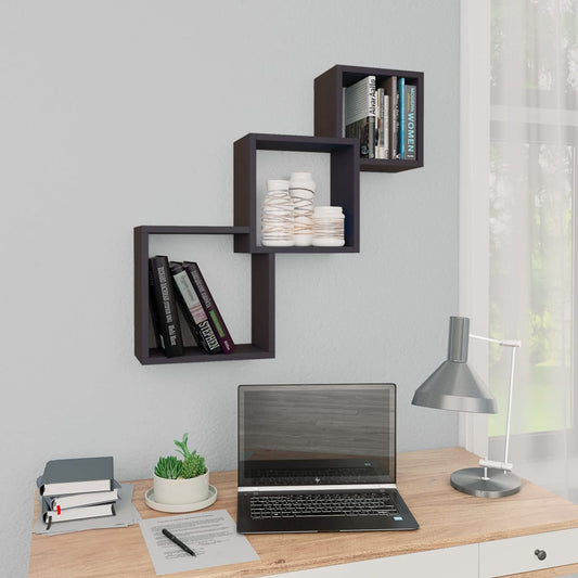 Cube Wall Shelves High Gloss Grey 68x15x68 cm Engineered Wood