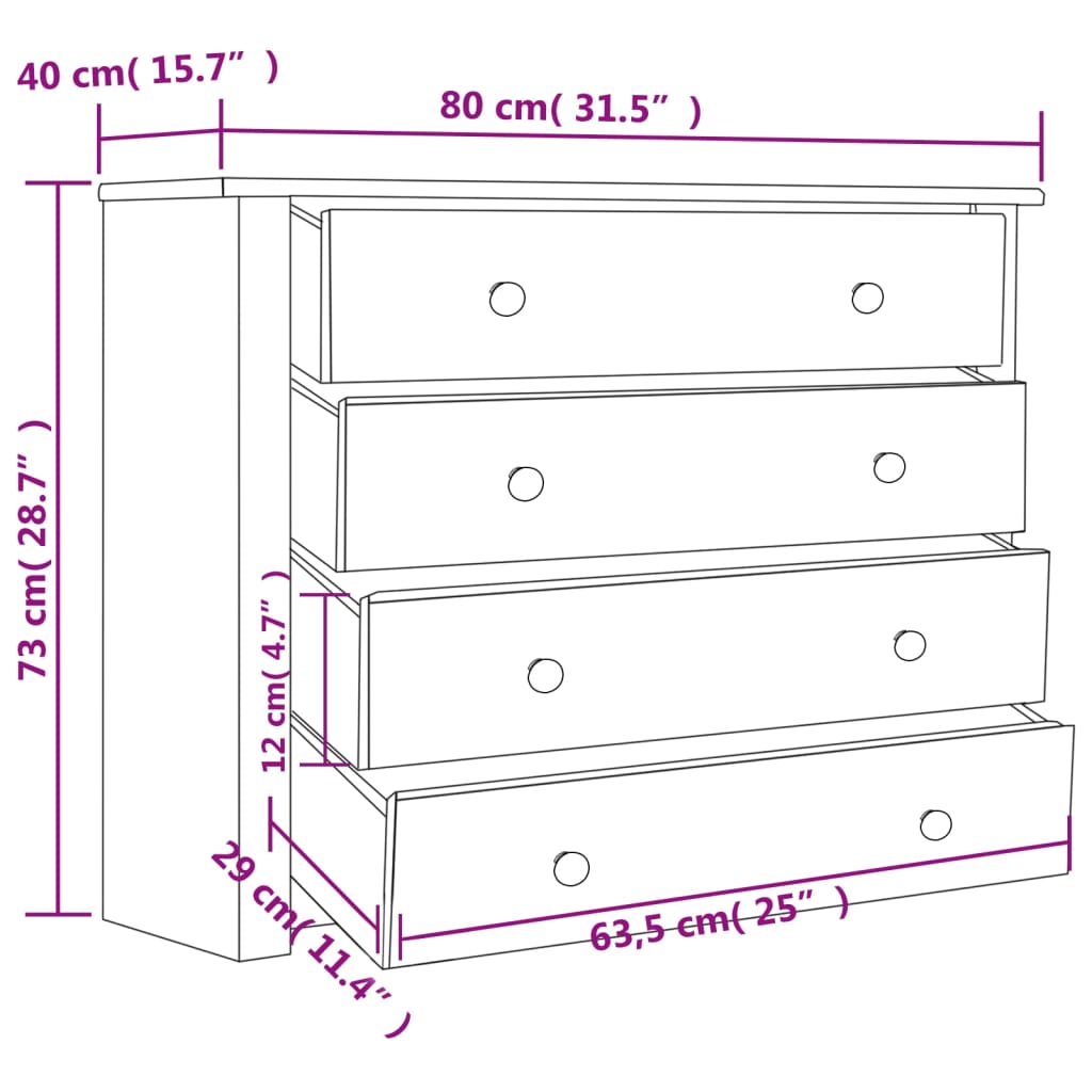 Side Cabinet 80X40X73 Cm Pine Panama Range