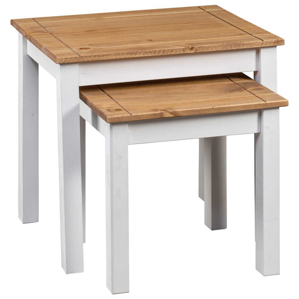 Nesting Tables 2 pcs White Solid Pine Wood Panama Range