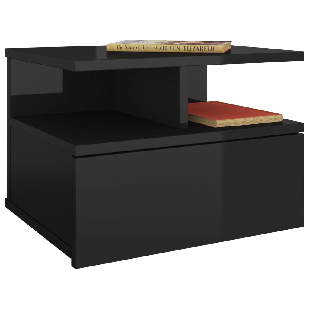 Floating Nightstand High Gloss Black 40x31x27 cm Engineered Wood