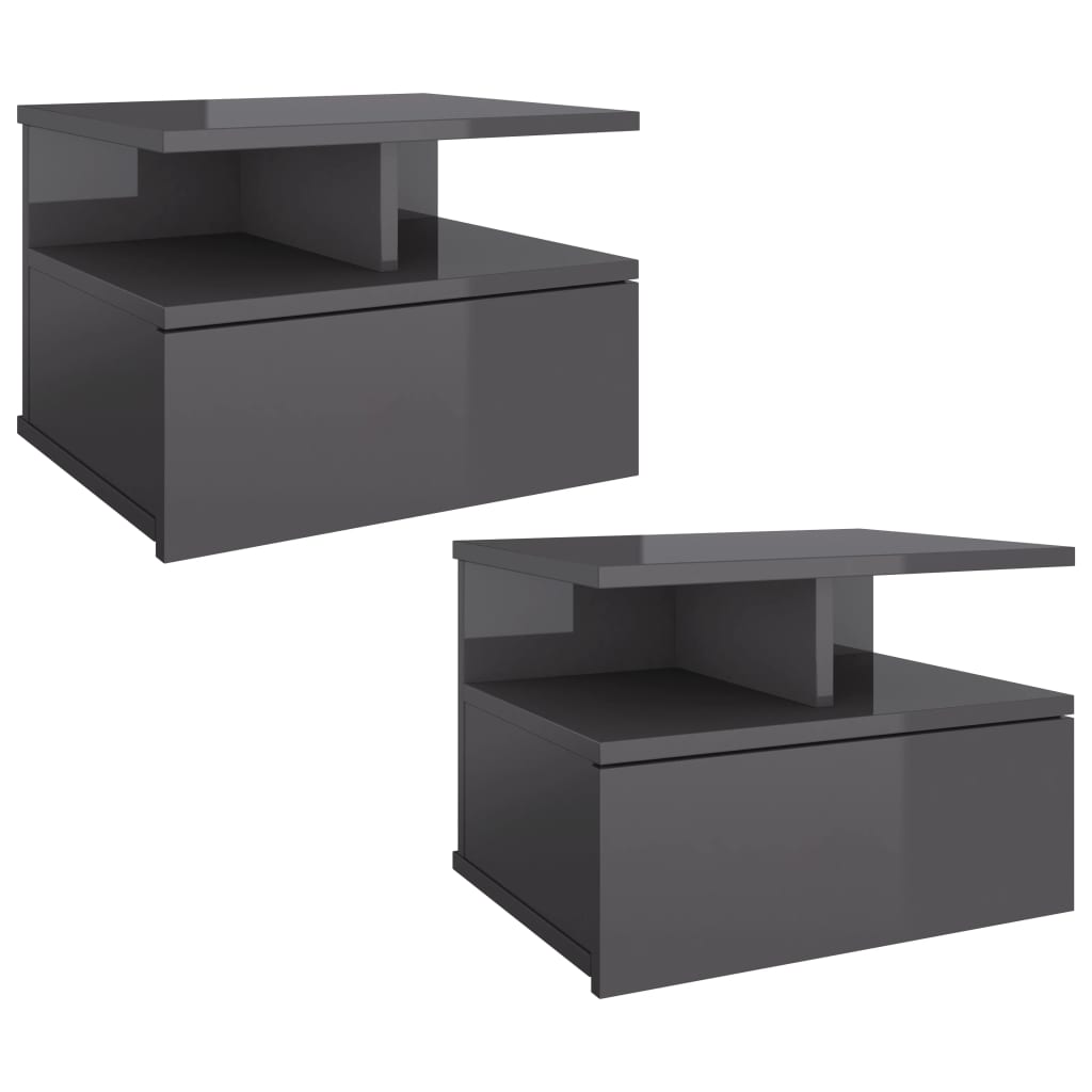 Floating Nightstands 2 pcs High Gloss Grey 40x31x27 cm Engineered Wood