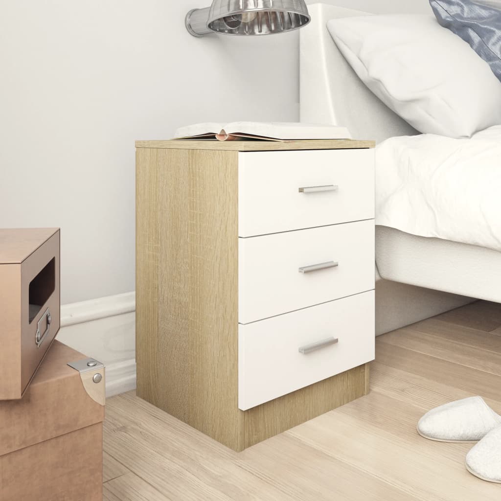 Bedside Cabinets 2 pcs White and Sonoma Oak 38x35x56 cm Engineered Wood