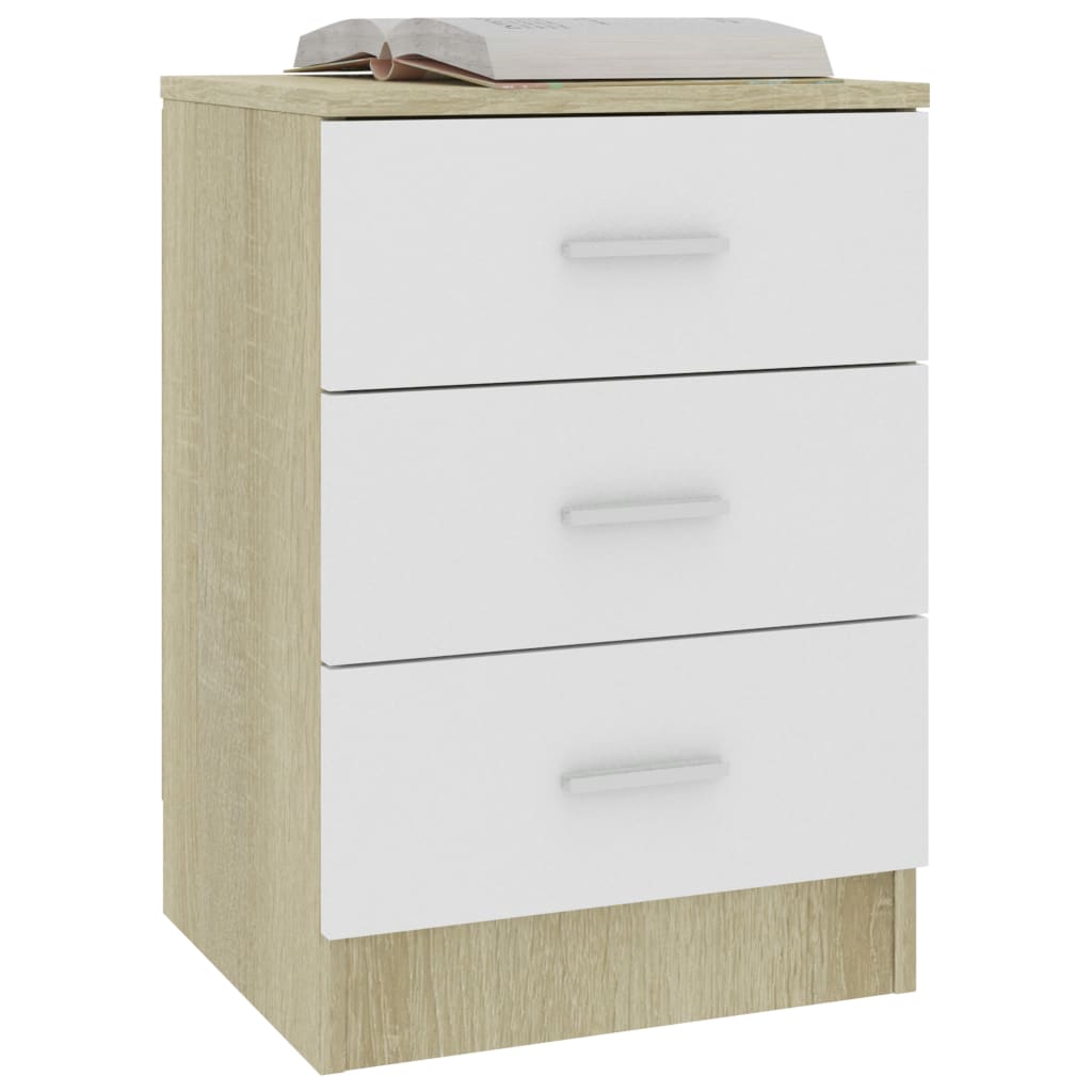 Bedside Cabinets 2 pcs White and Sonoma Oak 38x35x56 cm Engineered Wood