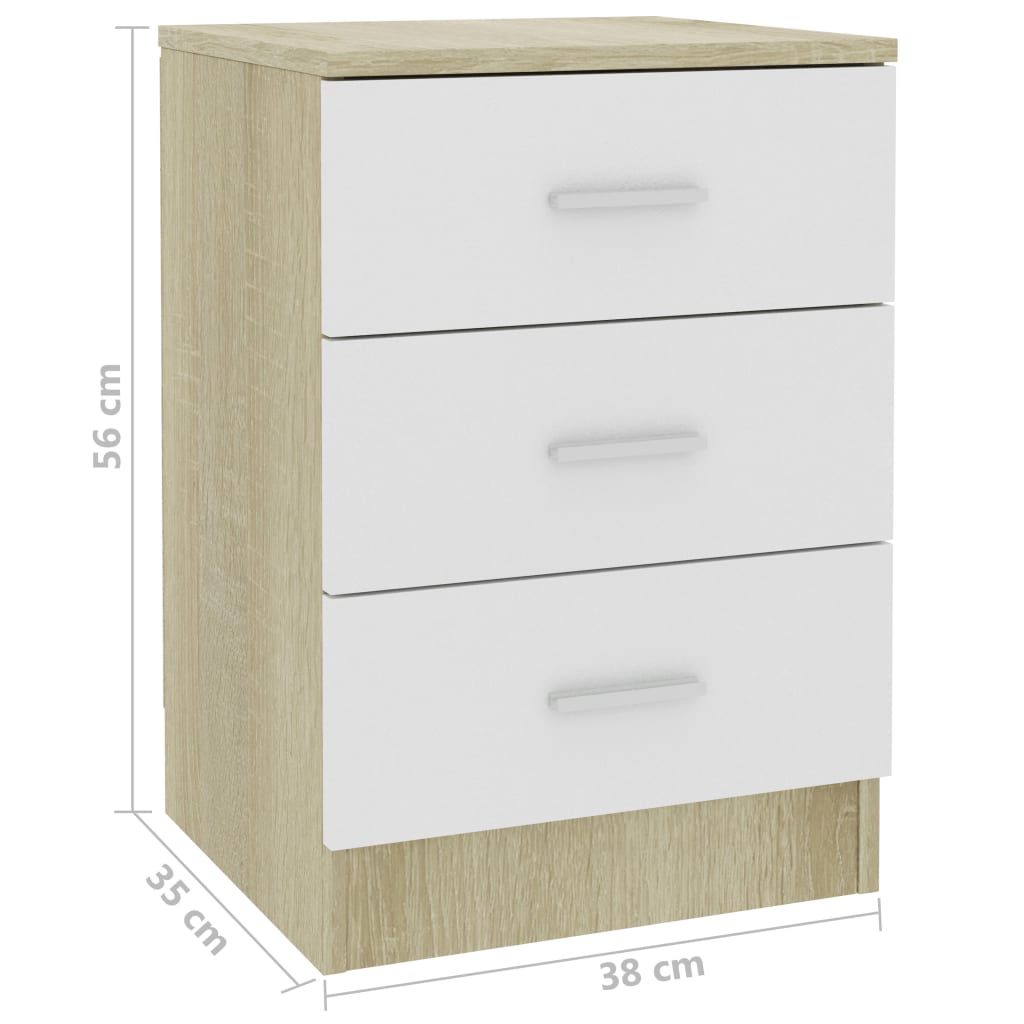 Bedside Cabinets 2 pcs White and Sonoma Oak 38x35x56 cm Engineered Wood