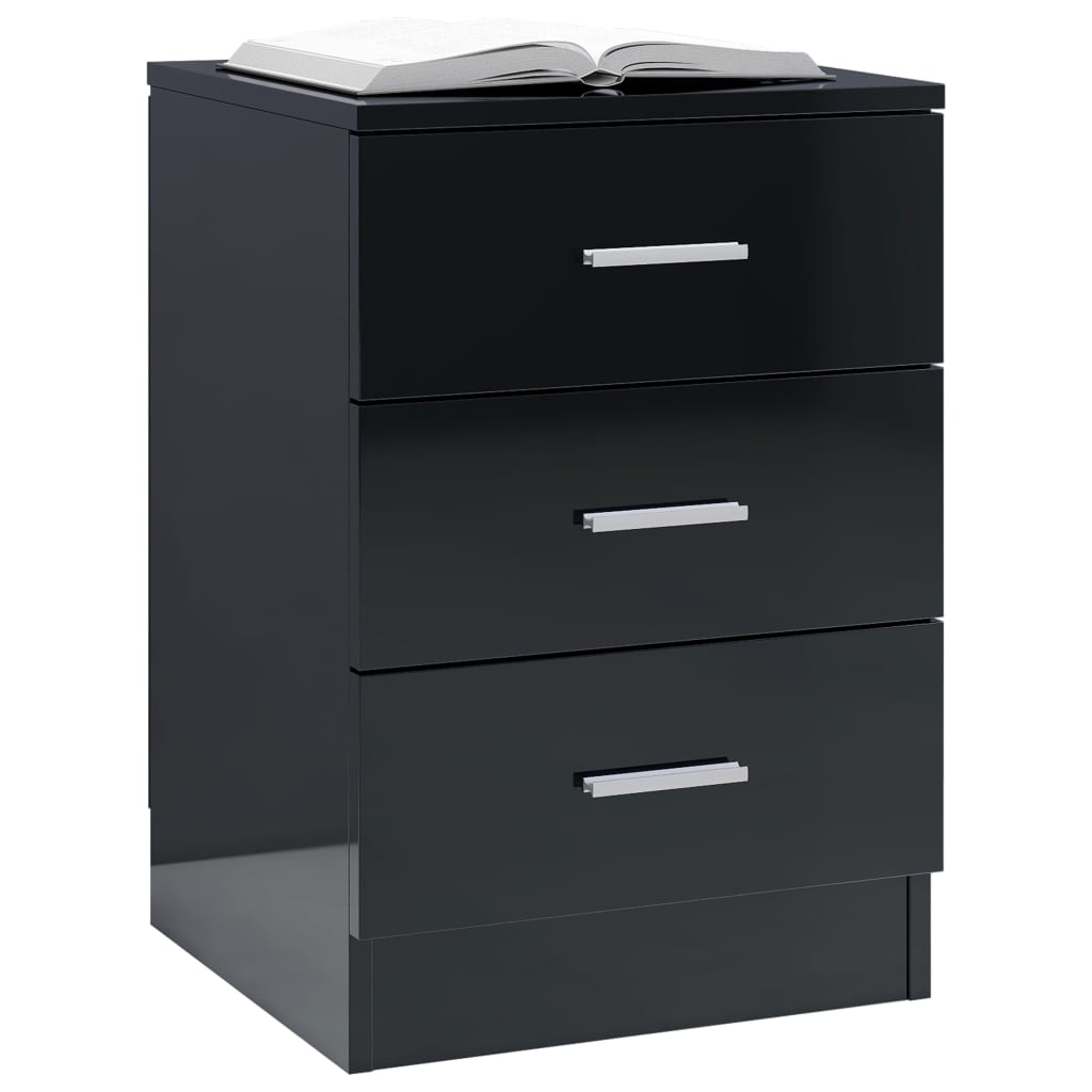 Bedside Cabinet High Gloss Black 38x35x56 cm Engineered Wood