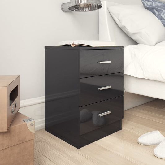 Bedside Cabinet High Gloss Black 38x35x56 cm Engineered Wood