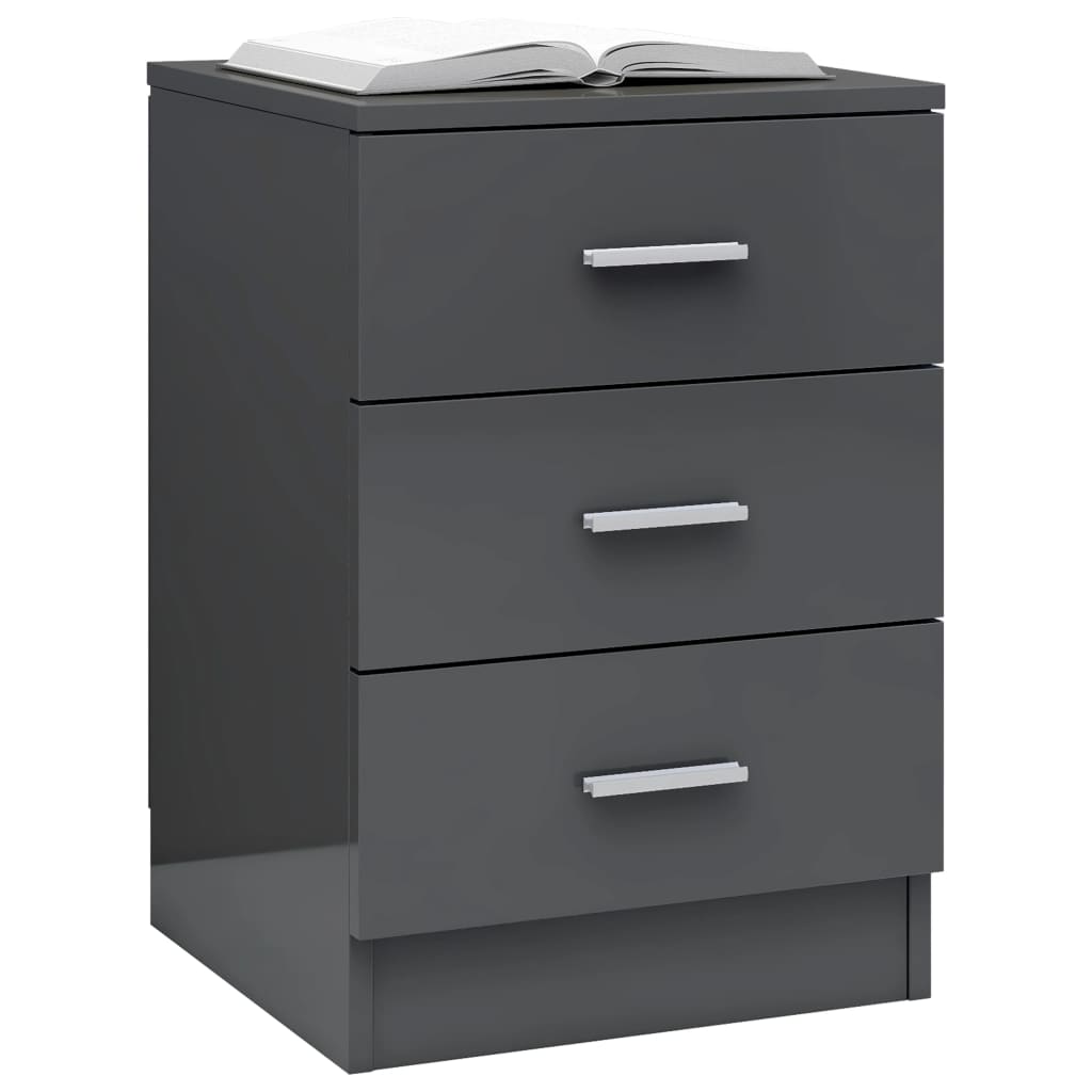 Bedside Cabinet High Gloss Grey 38x35x56 cm Engineered Wood