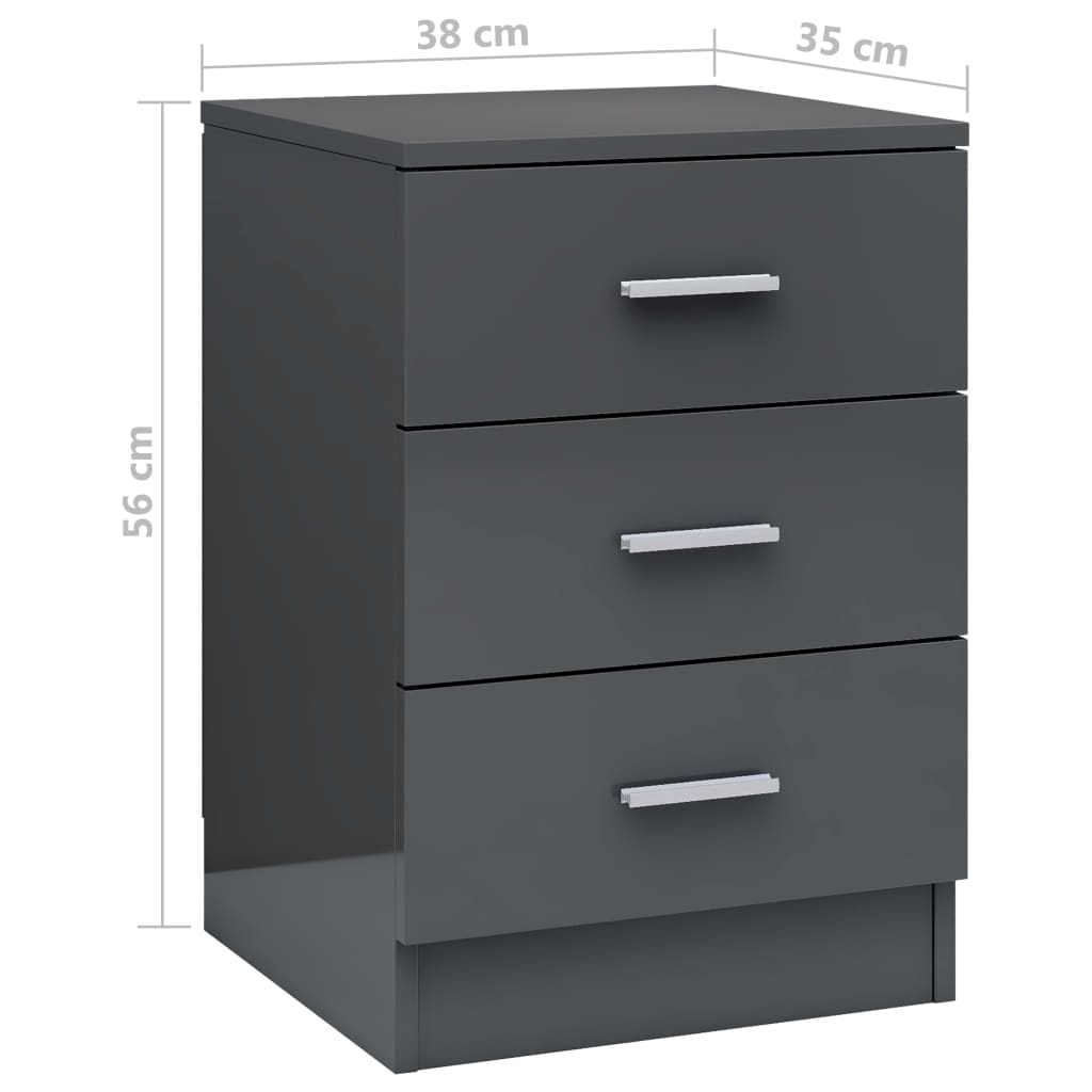 Bedside Cabinet High Gloss Grey 38x35x56 cm Engineered Wood