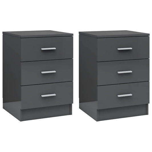 Bedside Cabinets 2 pcs High Gloss Grey 38x35x56 cm Engineered Wood