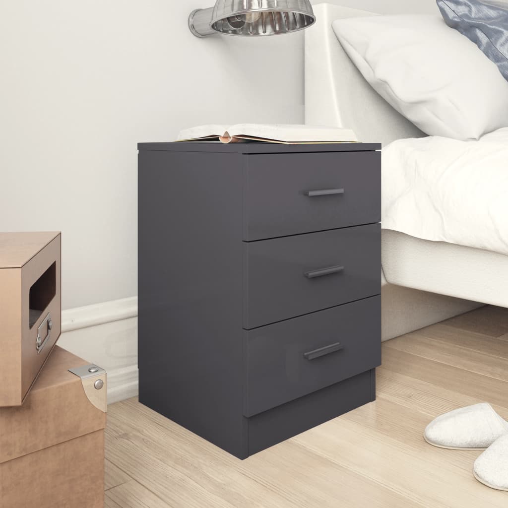 Bedside Cabinets 2 pcs High Gloss Grey 38x35x56 cm Engineered Wood