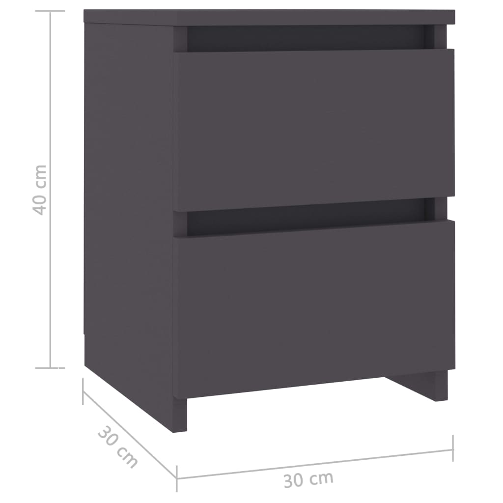 Bedside Cabinets 2 pcs Grey 30x30x40 cm Engineered Wood