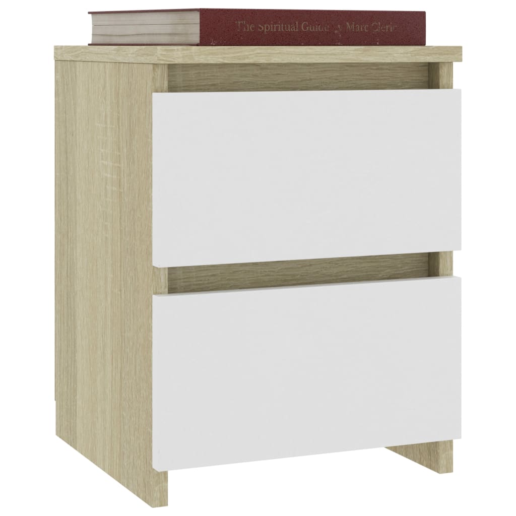 Bedside Cabinet White and Sonoma Oak 30x30x40 cm Engineered Wood