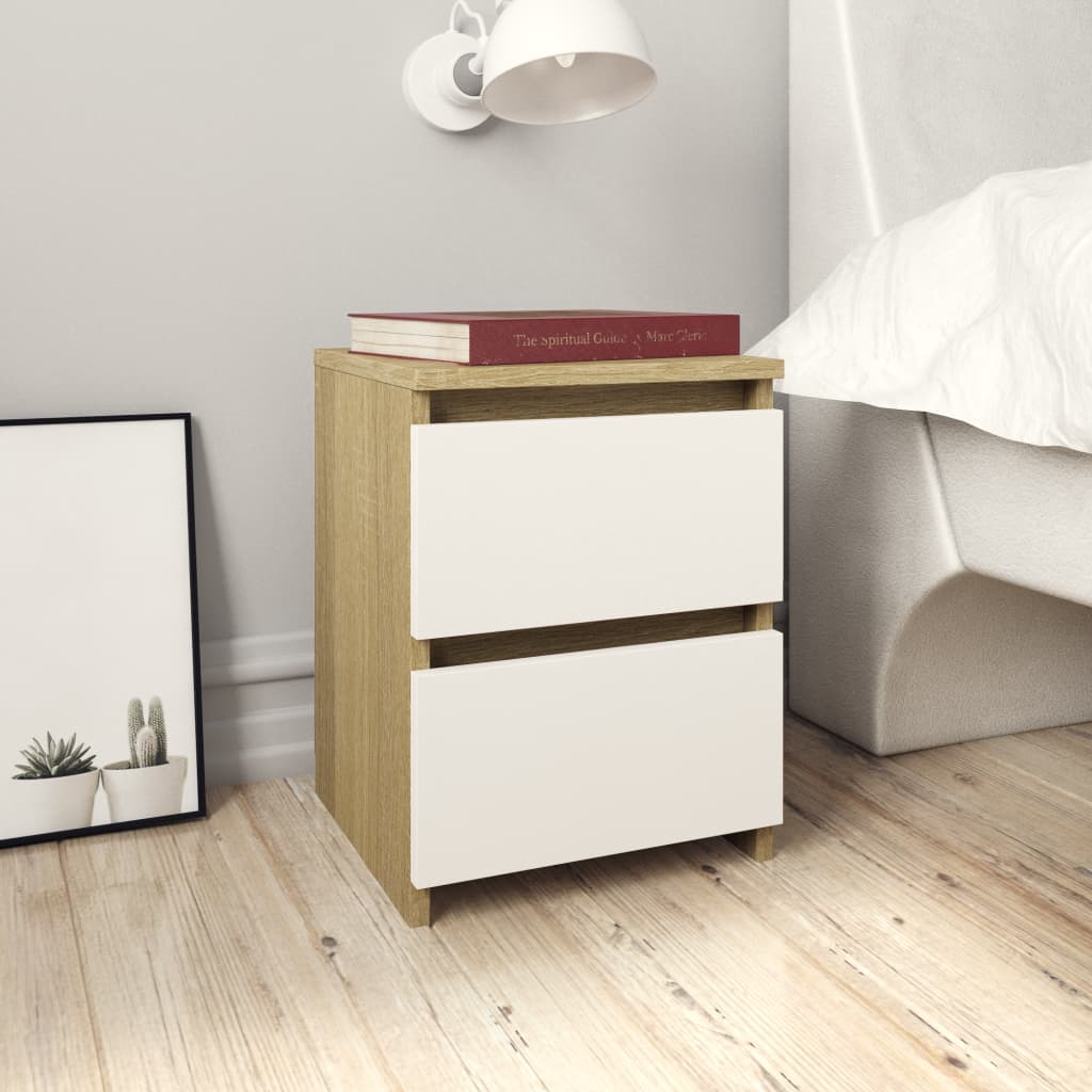 Bedside Cabinets 2 pcs White and Sonoma Oak 30x30x40 cm Engineered Wood