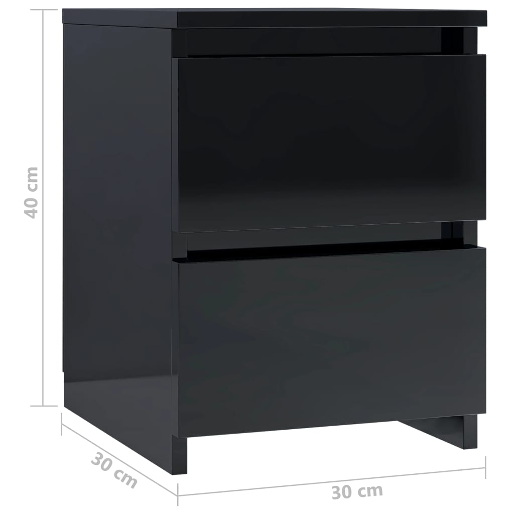 Bedside Cabinets 2 pcs High Gloss Black 30x30x40 cm Engineered Wood